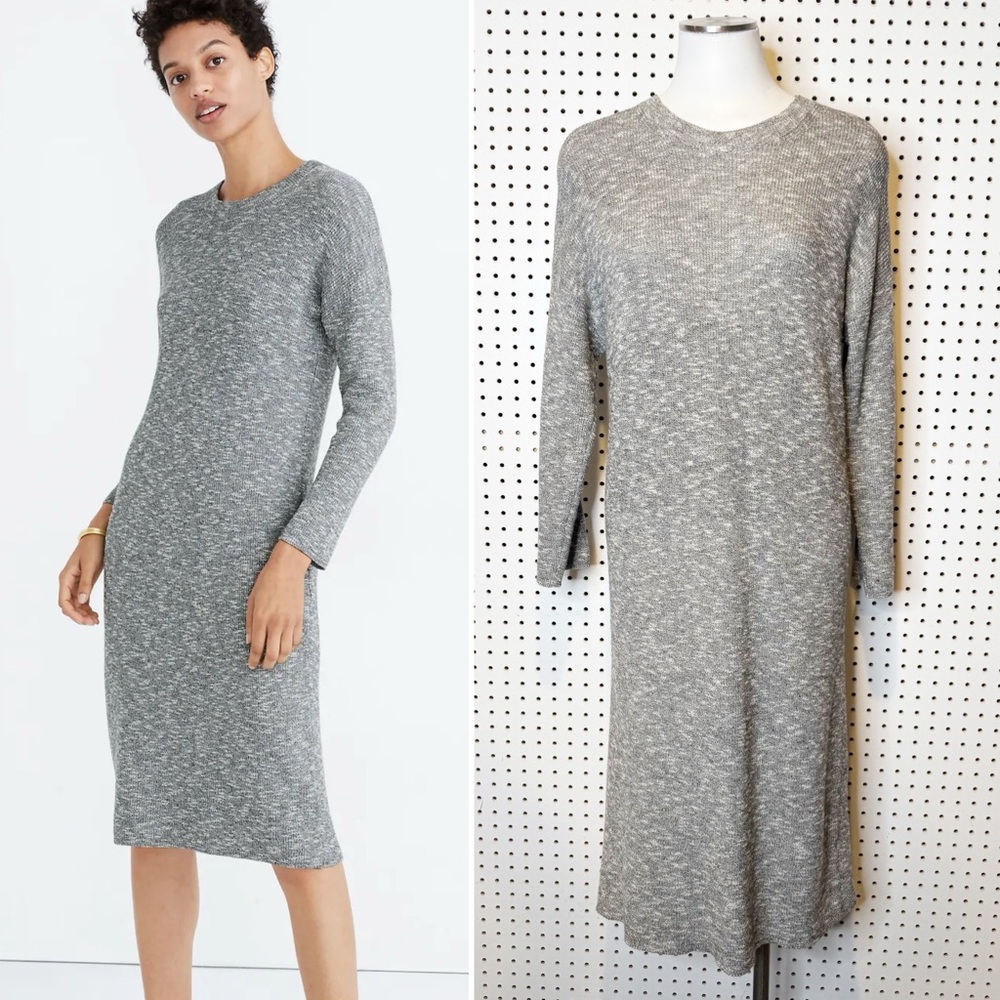 Madewell | Drop-Shoulder Sweater Midi Dress in Marled Storm‎ (Grey) Sz. M